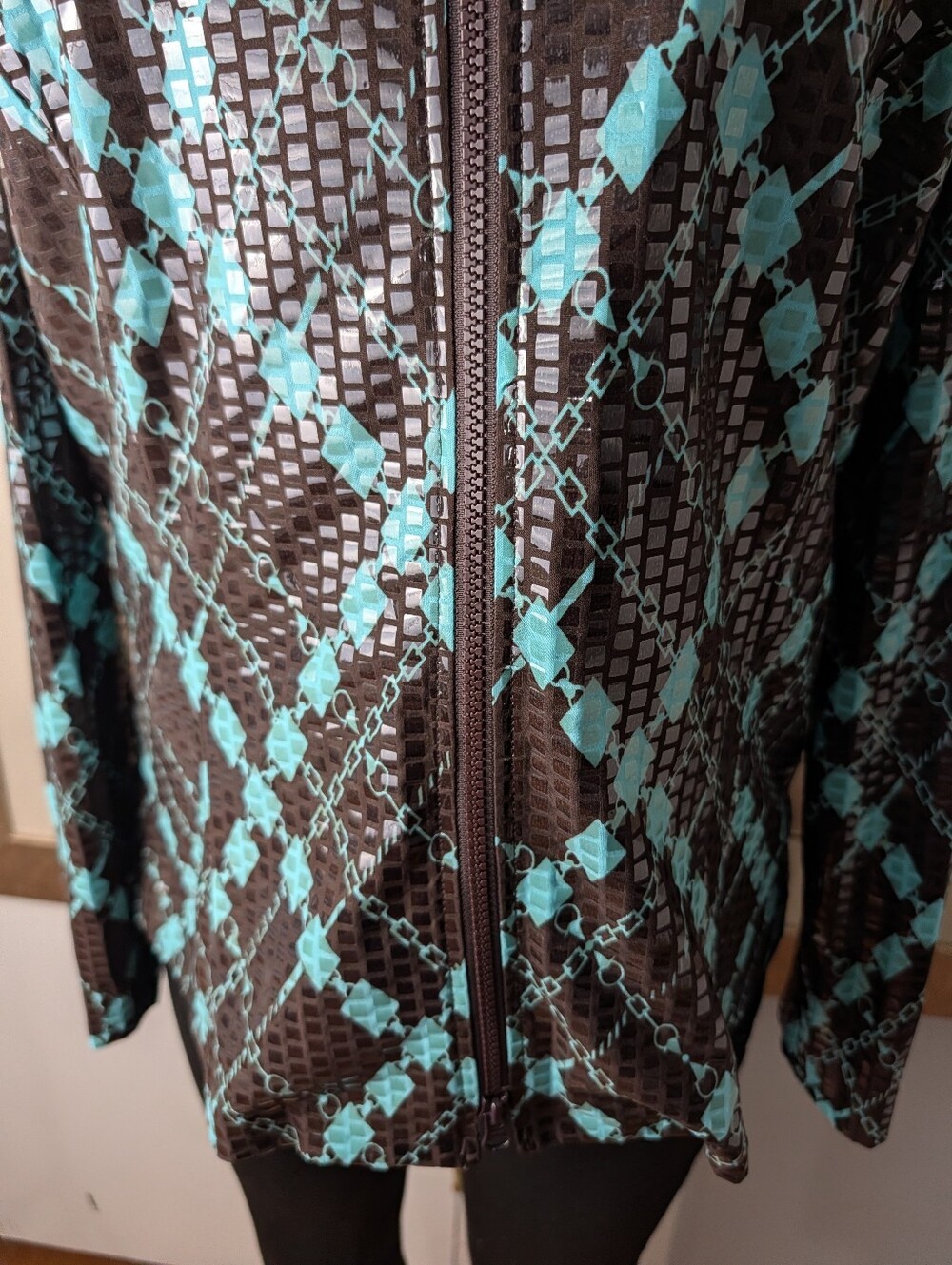 NABI Ladies Turquoise Brown Argyle Diamond Print Jacket EUC, Light Size XL - Picture 3 of 8